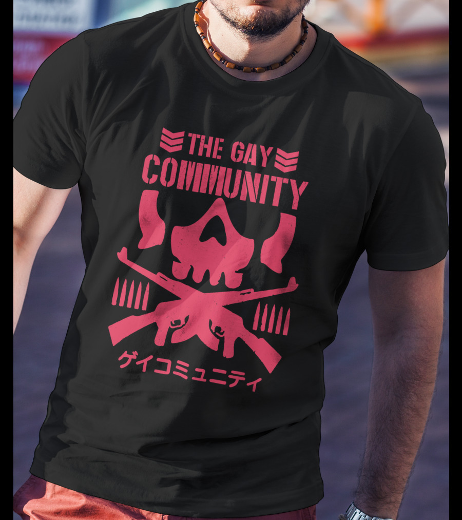 The Gay Community Japanese Text Skull And Crossed Rifles T-Shirt