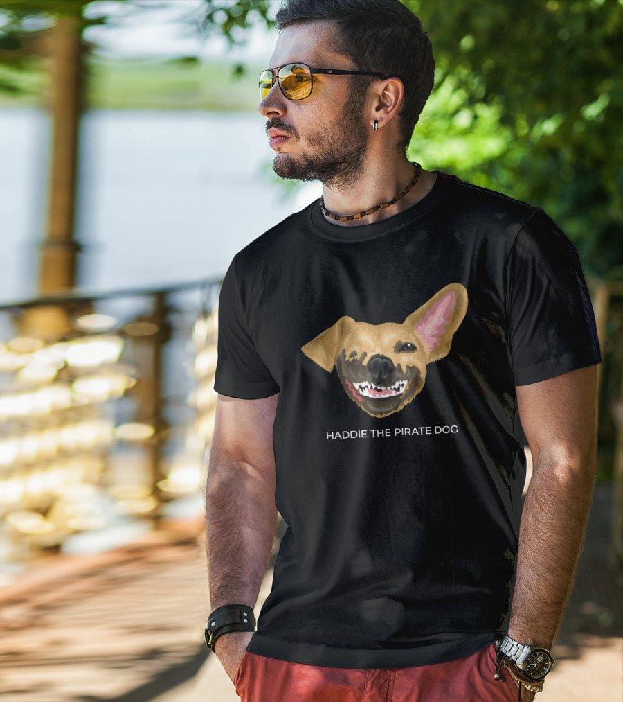 Haddie The Pirate Dog Mischievous Canine With Eye Patch And Toothsome Grin T-Shirt