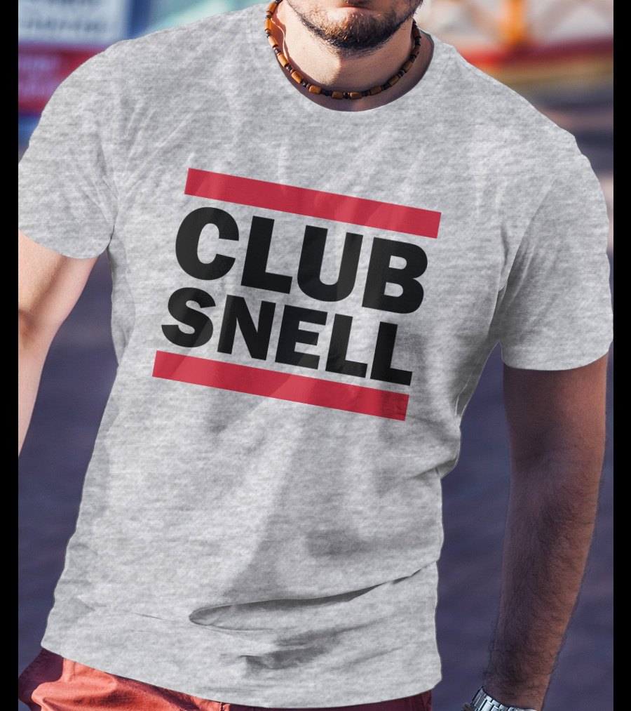 Club Snell Bold Black Text With Red Stripes On Gray Background T-Shirt