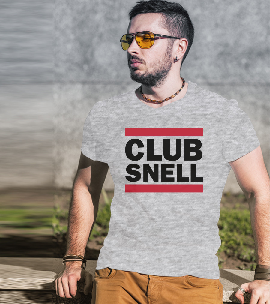 Club Snell Bold Black Text With Red Stripes On Gray Background T-Shirt