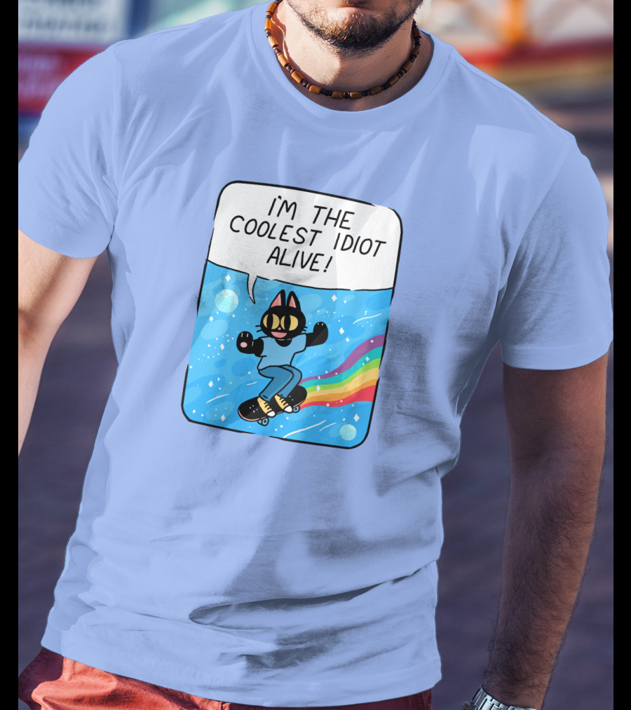 I'm The Coolest Idiot Alive Cat Riding Rainbow Skateboard T-Shirt