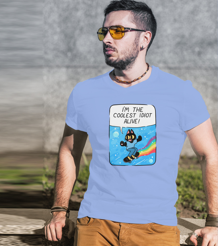I'm The Coolest Idiot Alive Cat Riding Rainbow Skateboard T-Shirt