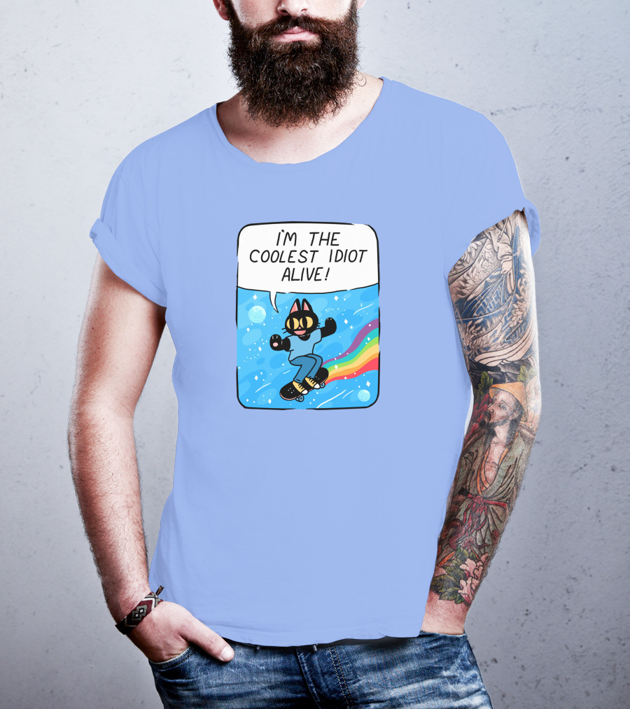 I'm The Coolest Idiot Alive Cat Riding Rainbow Skateboard T-Shirt