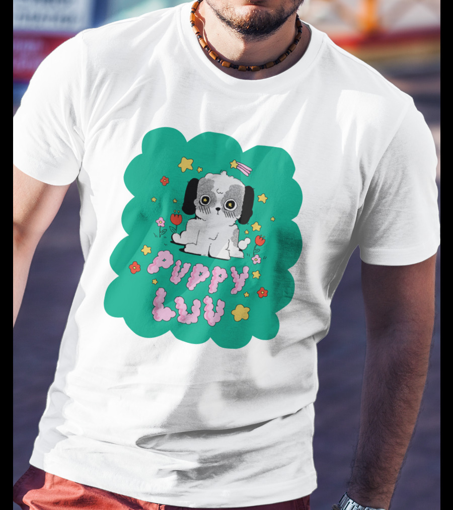Puppy Luv Chloe Moriondo Cute Cartoon Dog With Stars And Flowers T-Shirt