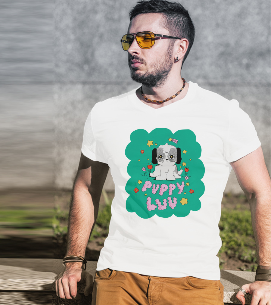 Puppy Luv Chloe Moriondo Cute Cartoon Dog With Stars And Flowers T-Shirt