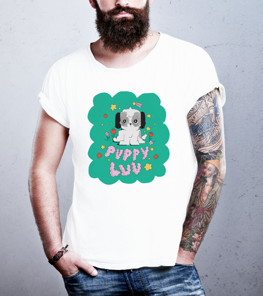 Puppy Luv Chloe Moriondo Cute Cartoon Dog With Stars And Flowers T-Shirt