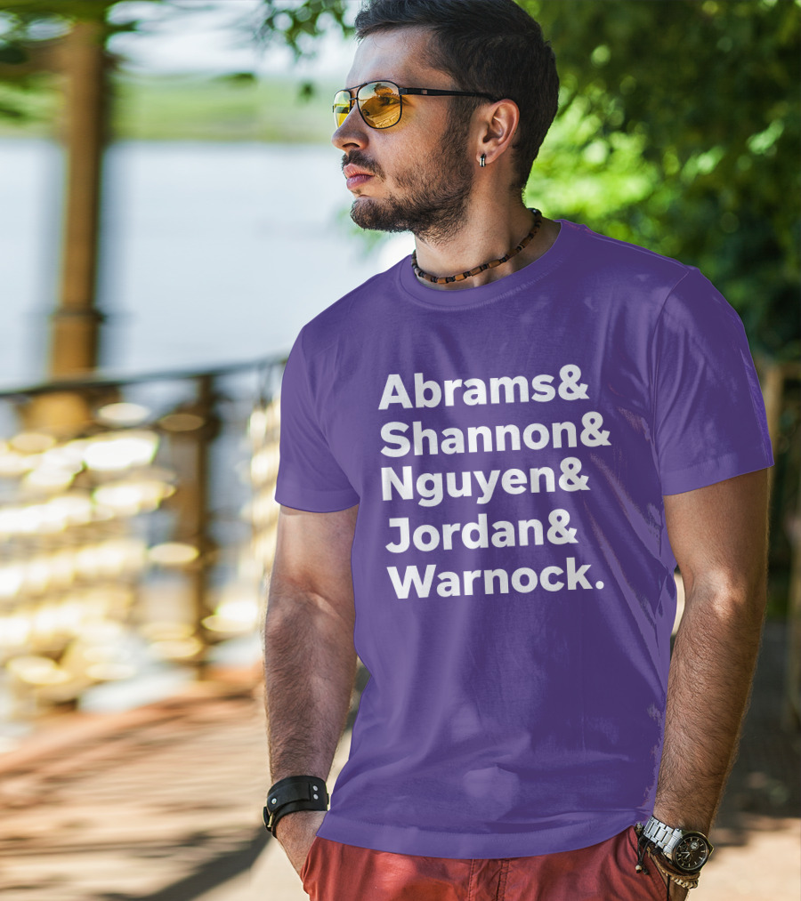 Abrams Shannon Nguyen Jordan Warnock Bold Text Purple Background T-Shirt