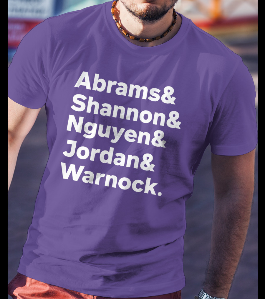 Abrams Shannon Nguyen Jordan Warnock Bold Text Purple Background T-Shirt