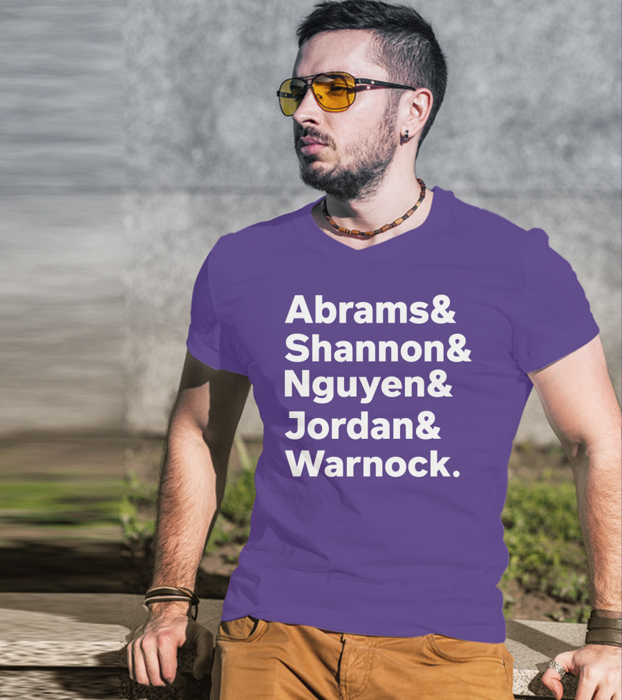 Abrams Shannon Nguyen Jordan Warnock Bold Text Purple Background T-Shirt