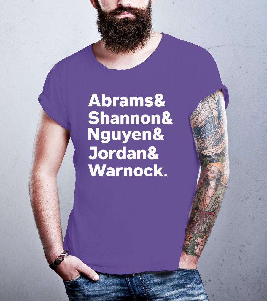 Abrams Shannon Nguyen Jordan Warnock Bold Text Purple Background T-Shirt