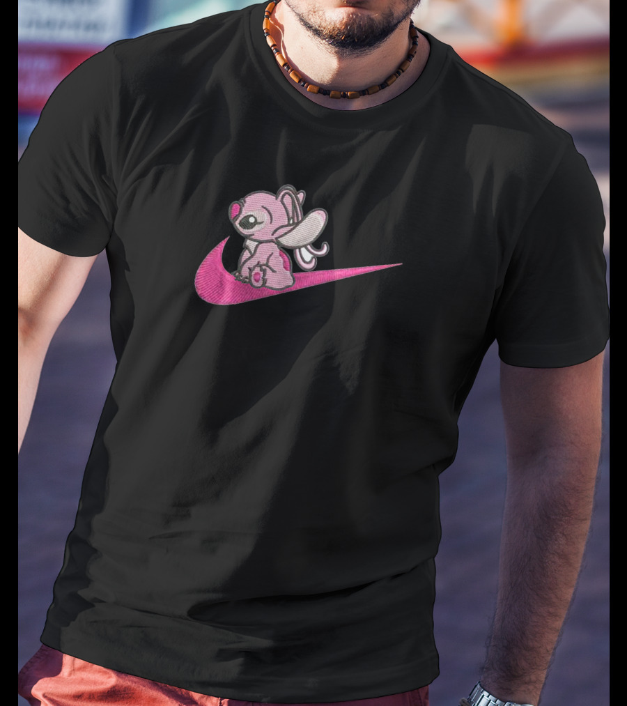 Stitch 2 Pink Sitting On Swoosh T-Shirt