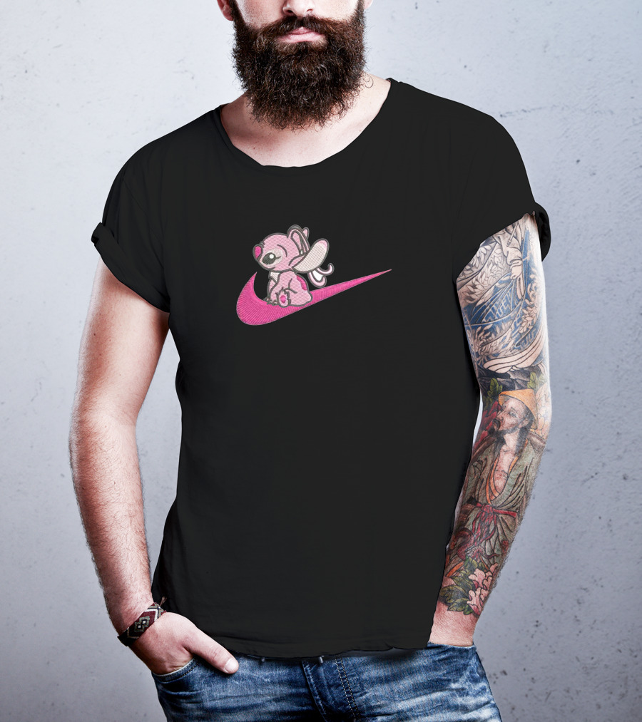 Stitch 2 Pink Sitting On Swoosh T-Shirt