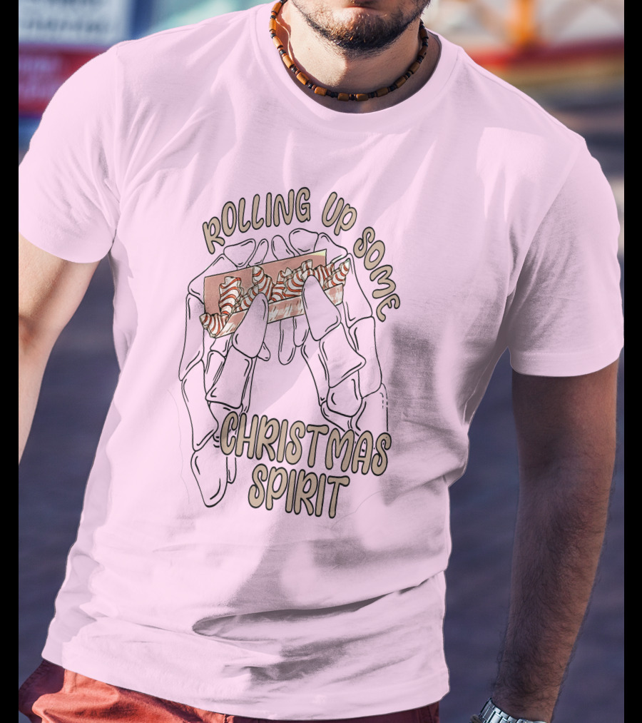 Rolling Up Some Christmas Spirit Skeleton Hands With Candy Cane Wrapper T-Shirt