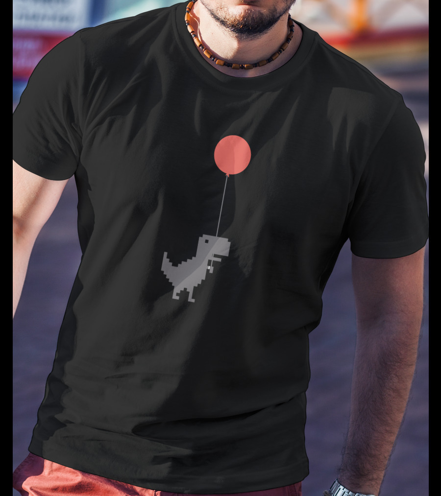 The Dino Balloon Pixel Art Dinosaur With Red Balloon T-Shirt