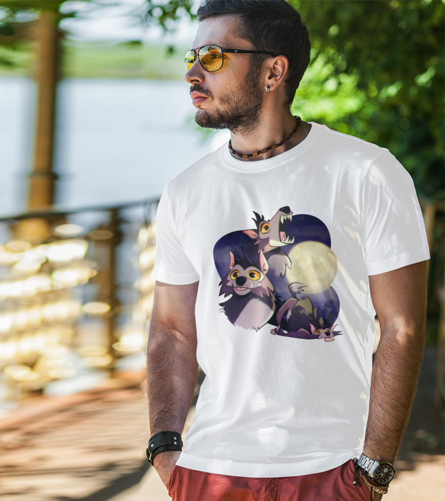 Three Wuff Moon Essential Wolves Howling Full Moon Night Sky T-Shirt