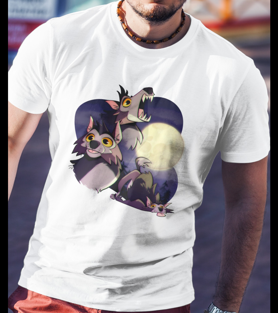 Three Wuff Moon Essential Wolves Howling Full Moon Night Sky T-Shirt