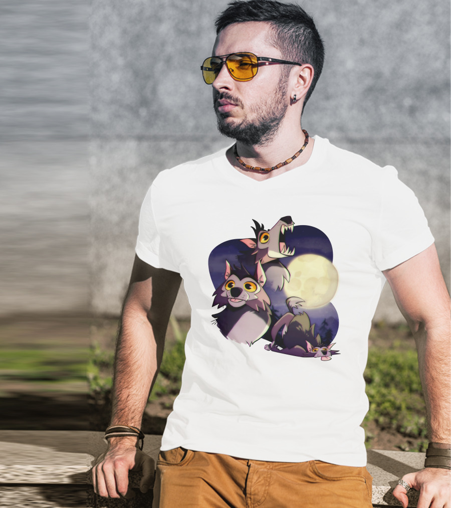 Three Wuff Moon Essential Wolves Howling Full Moon Night Sky T-Shirt