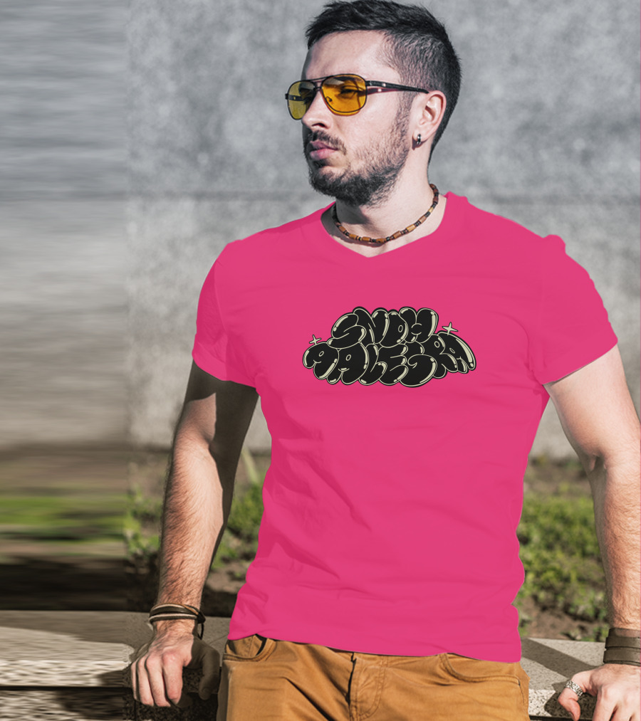 Snoh Aalegra Bold Bubble Lettering On Bright Pink Background T-Shirt