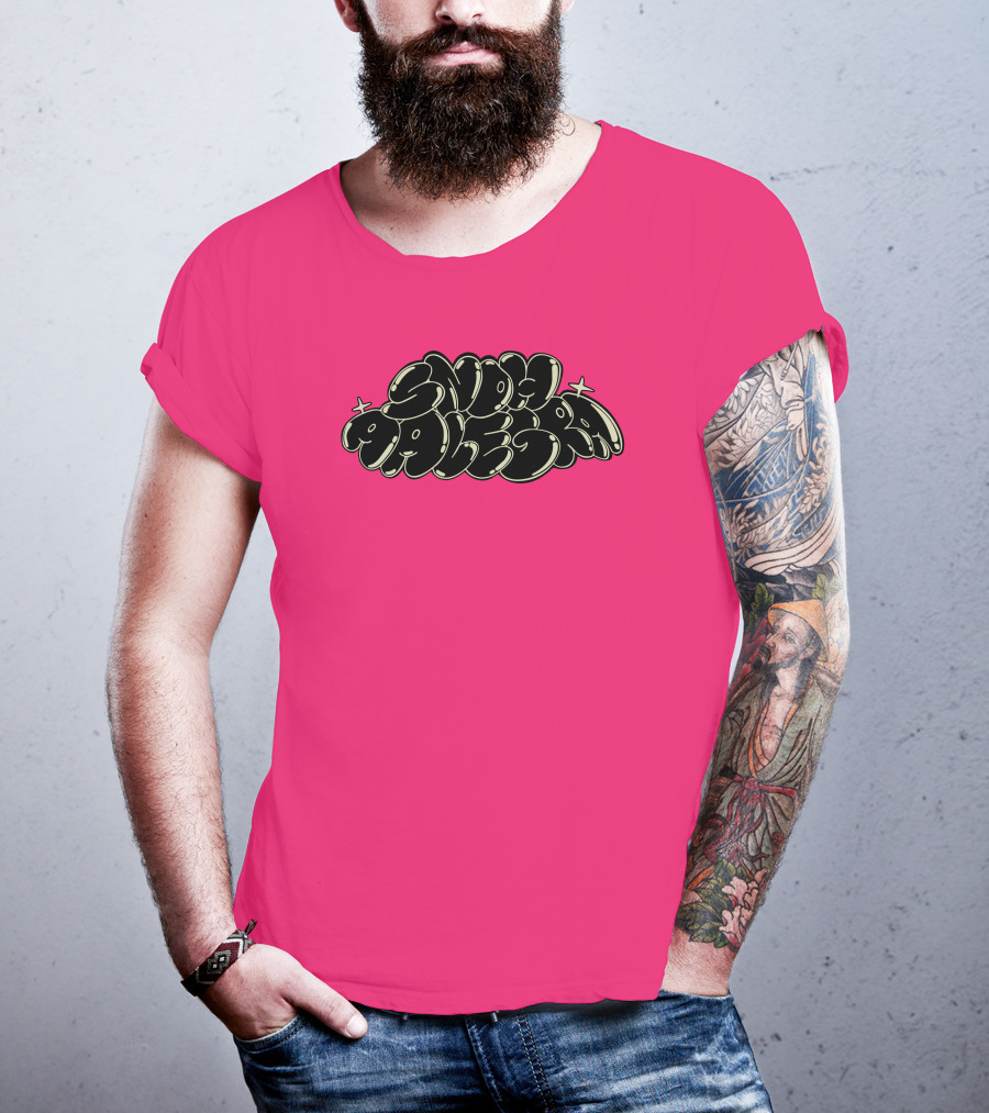 Snoh Aalegra Bold Bubble Lettering On Bright Pink Background T-Shirt