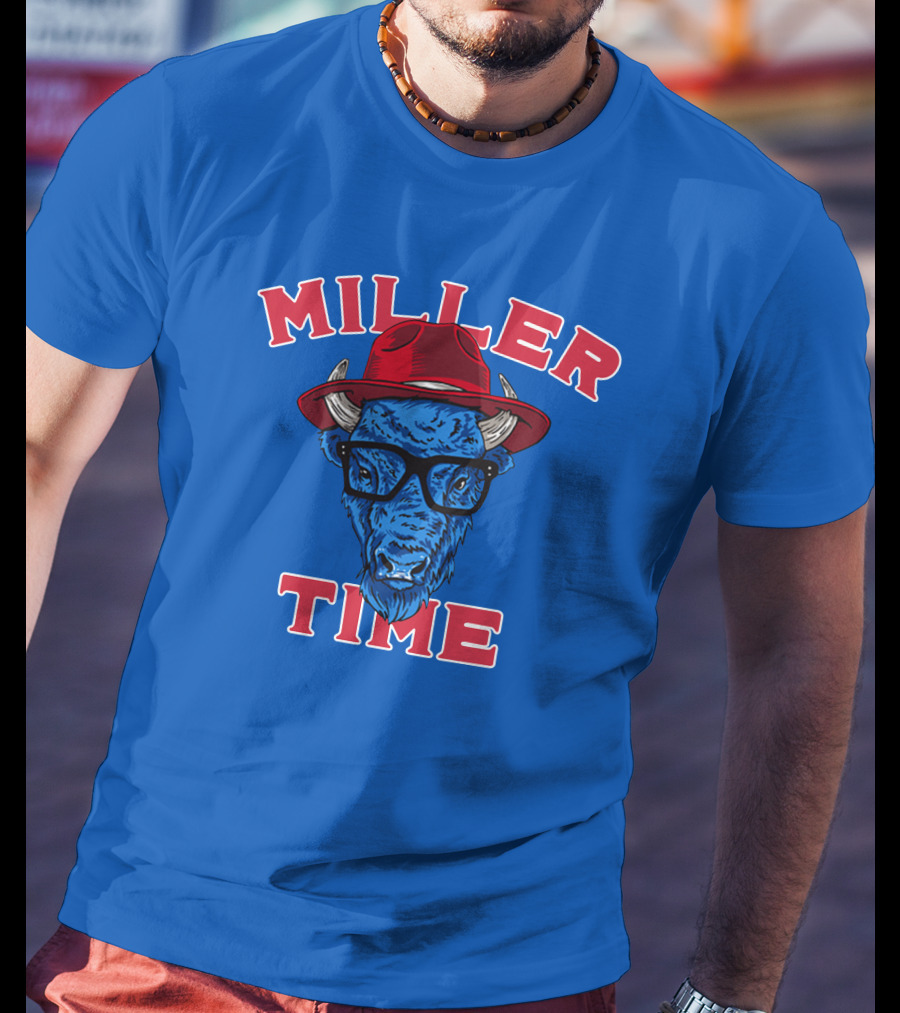 Miller Time Buffalo Red Hat Glasses Blue Buffalo T-Shirt