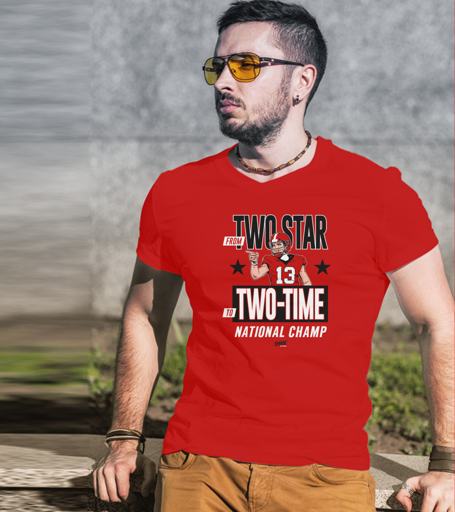 From Two Star To Two-Time National Champ Football Player Number 13 T-Shirt