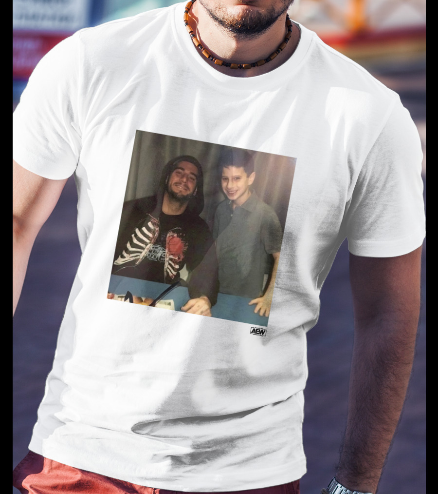 Aew CM Punk Hoodie With Skeleton Rib Cage Design And Signature With MJF Autograph T-Shirt