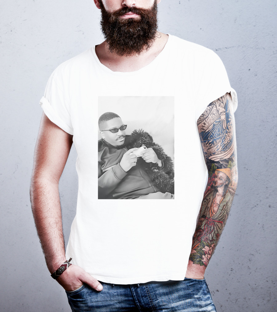 Father's Tiny Shades Relaxing With Pet On Couch T-Shirt