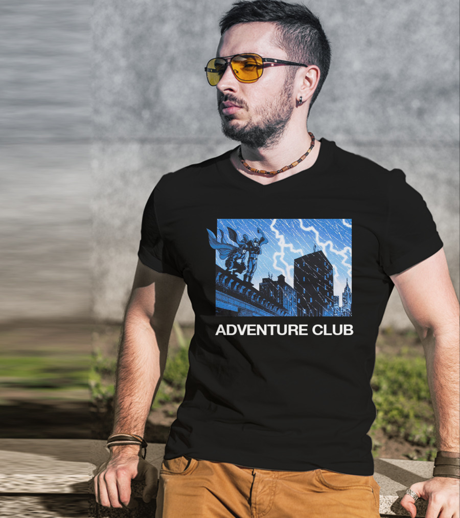 ADVENTURE CLUB Cityscape Superhero Lightning Scene T-Shirt