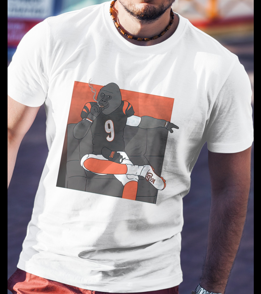 Harambe Smoking Gorilla Wearing Number 9 Jersey Sitting On Couch T-Shirt