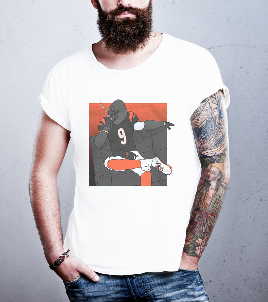 Harambe Smoking Gorilla Wearing Number 9 Jersey Sitting On Couch T-Shirt