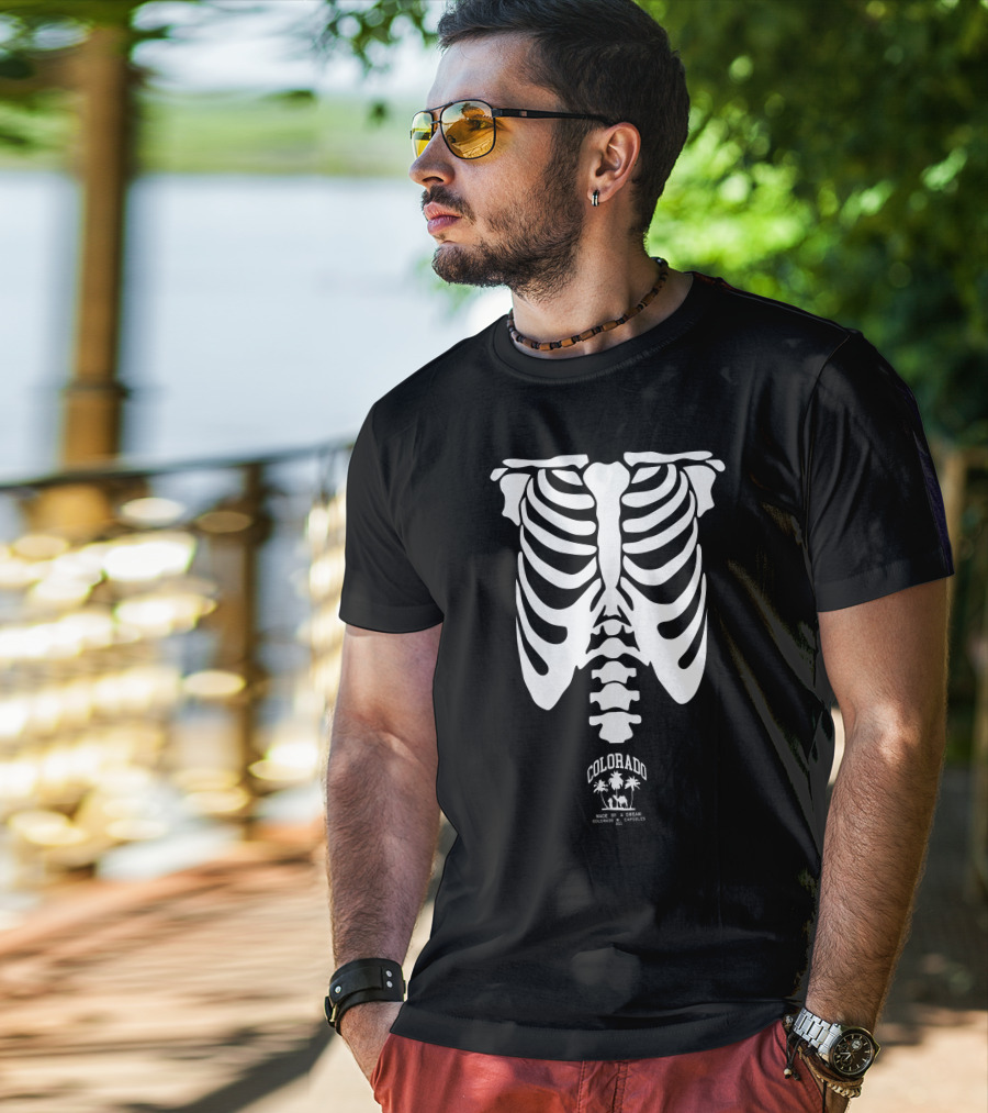 Colorado Made By A Bear Ocean Goodies And Capsules Rib Cage Palm Trees T-Shirt