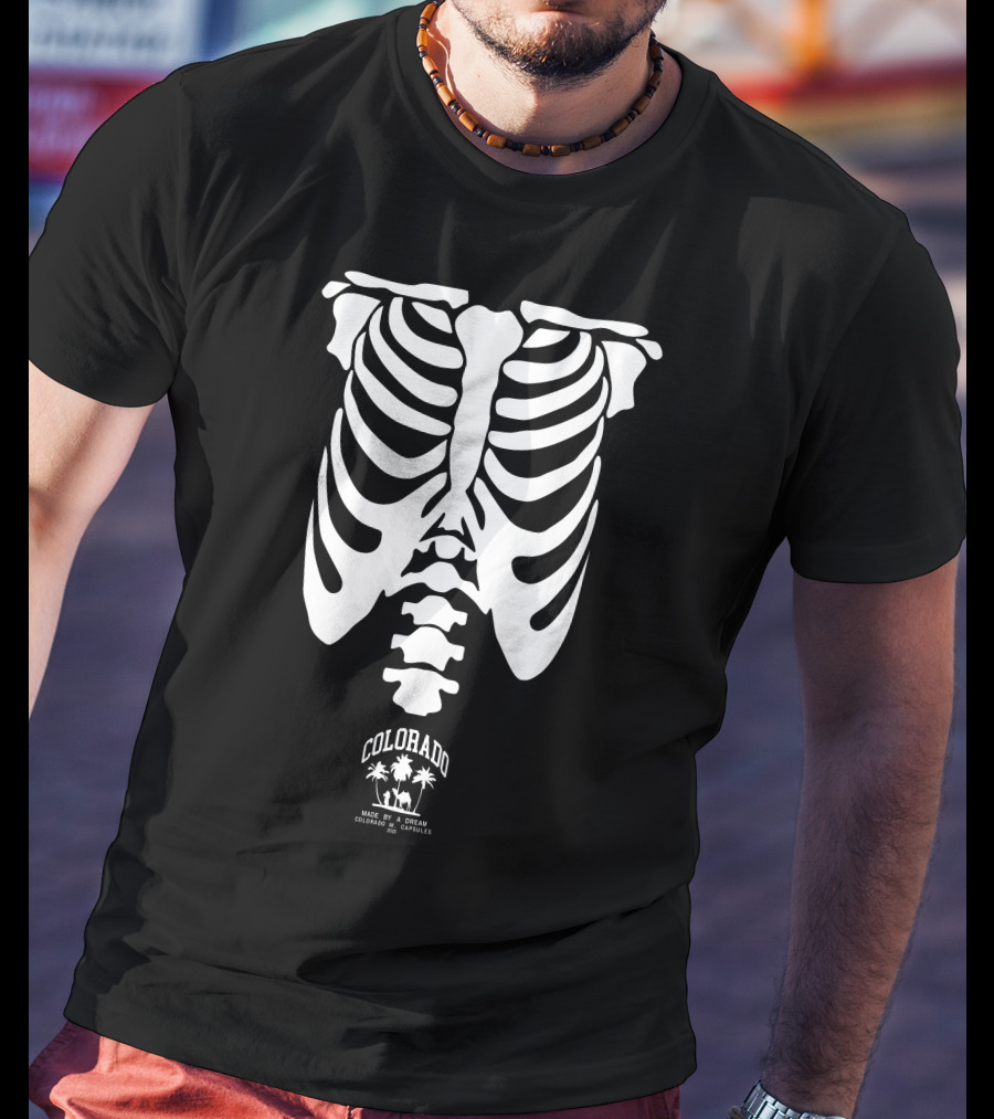Colorado Made By A Bear Ocean Goodies And Capsules Rib Cage Palm Trees T-Shirt
