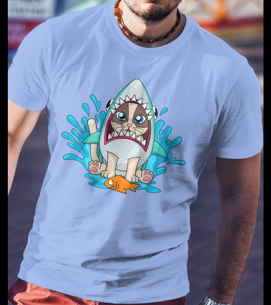 Inquisitormaster Merch Cute Cat Shark Splash Fish T-Shirt