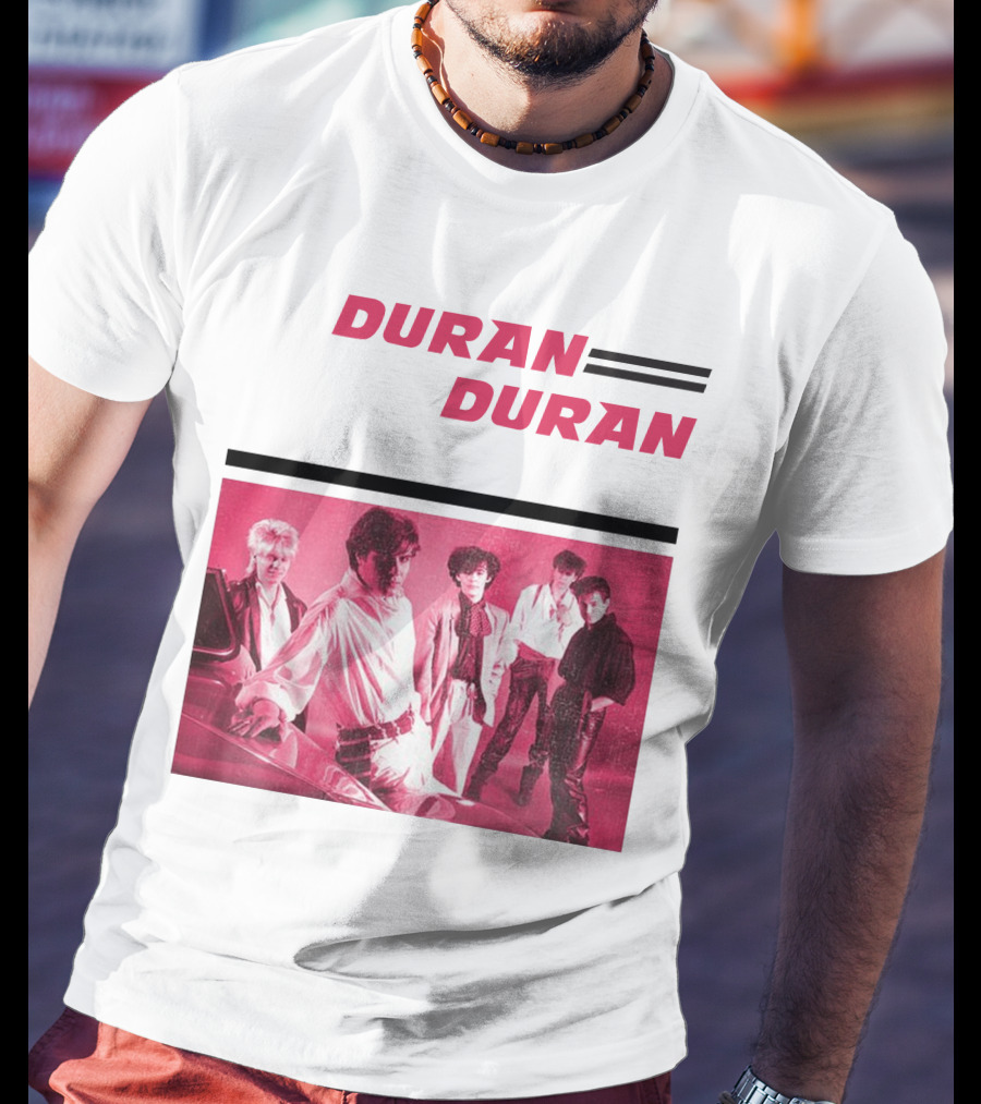 Duran Duran Band Photo With Stylized Logo And Pink Tone T-Shirt