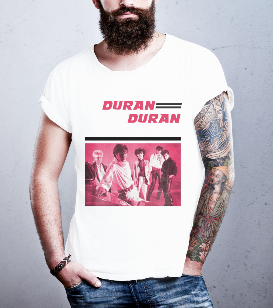Duran Duran Band Photo With Stylized Logo And Pink Tone T-Shirt