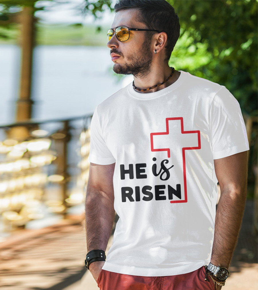 HE IS RISEN Cross Outline T-Shirt