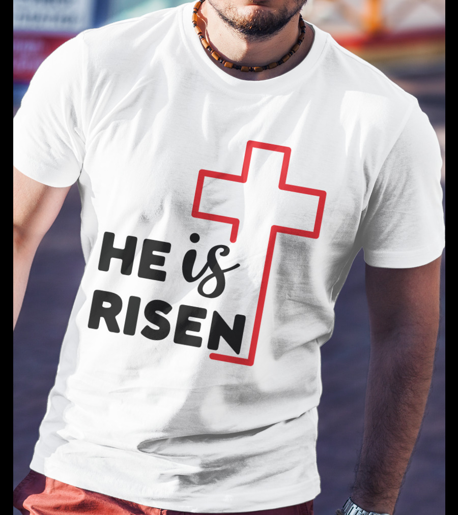HE IS RISEN Cross Outline T-Shirt