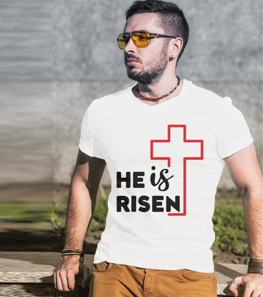HE IS RISEN Cross Outline T-Shirt