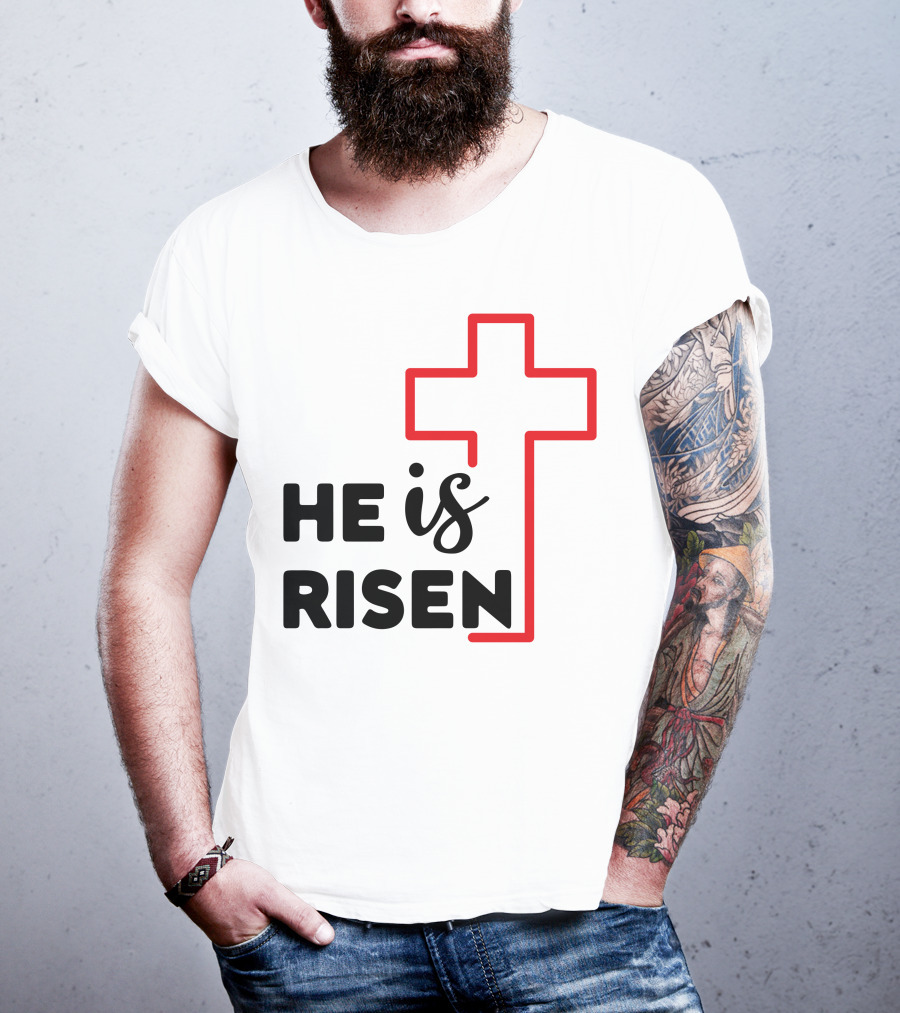 HE IS RISEN Cross Outline T-Shirt