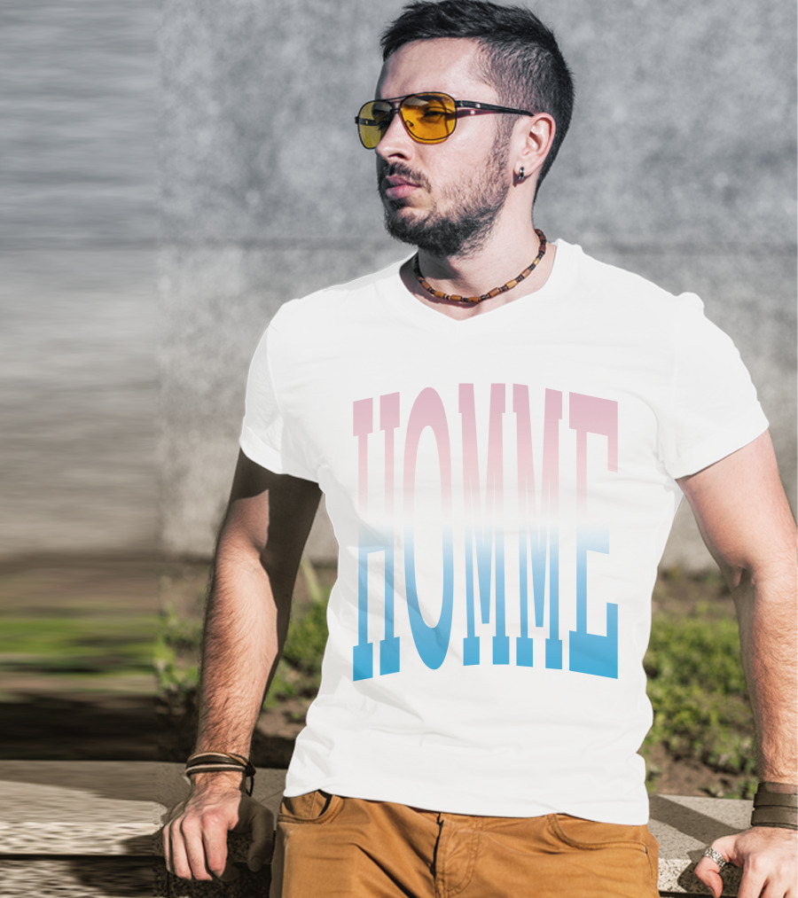 Homme Femme Pink Blue Gradient Text T-Shirt