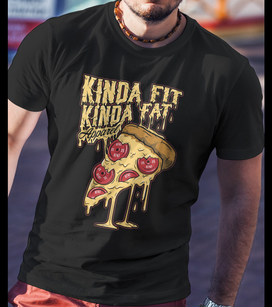 Kinda Fit Kinda Fat Apparel Melting Pizza Slice With Pepperoni Weights T-Shirt
