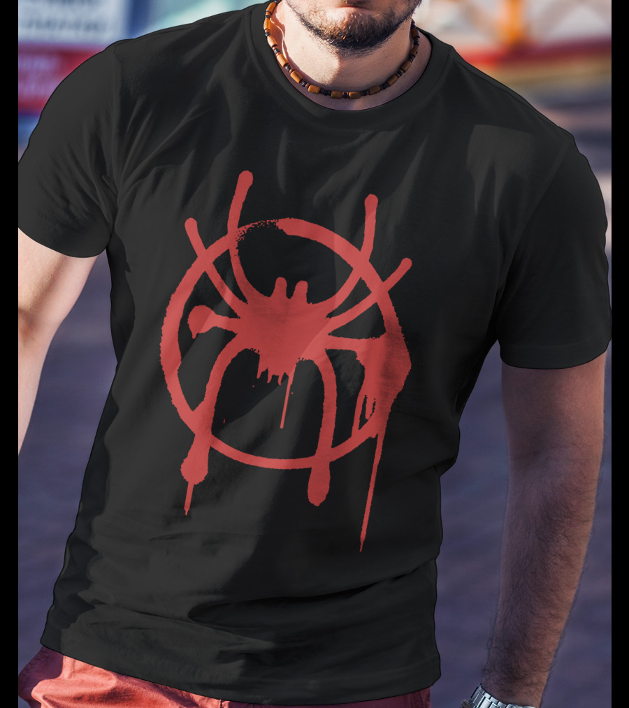 Miles Morales Spider-Verse Logo Dripping Red Graffiti T-Shirt