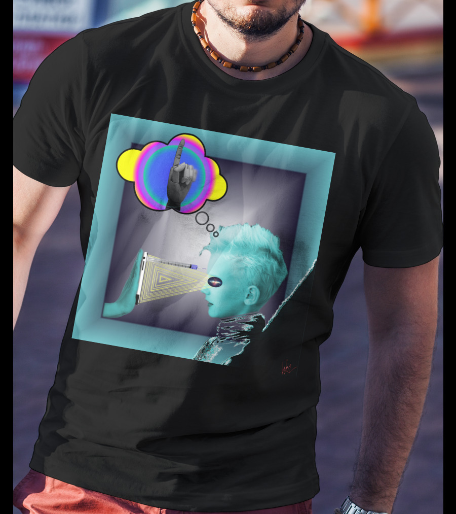 Push In Neon Finger Vision Cube T-Shirt
