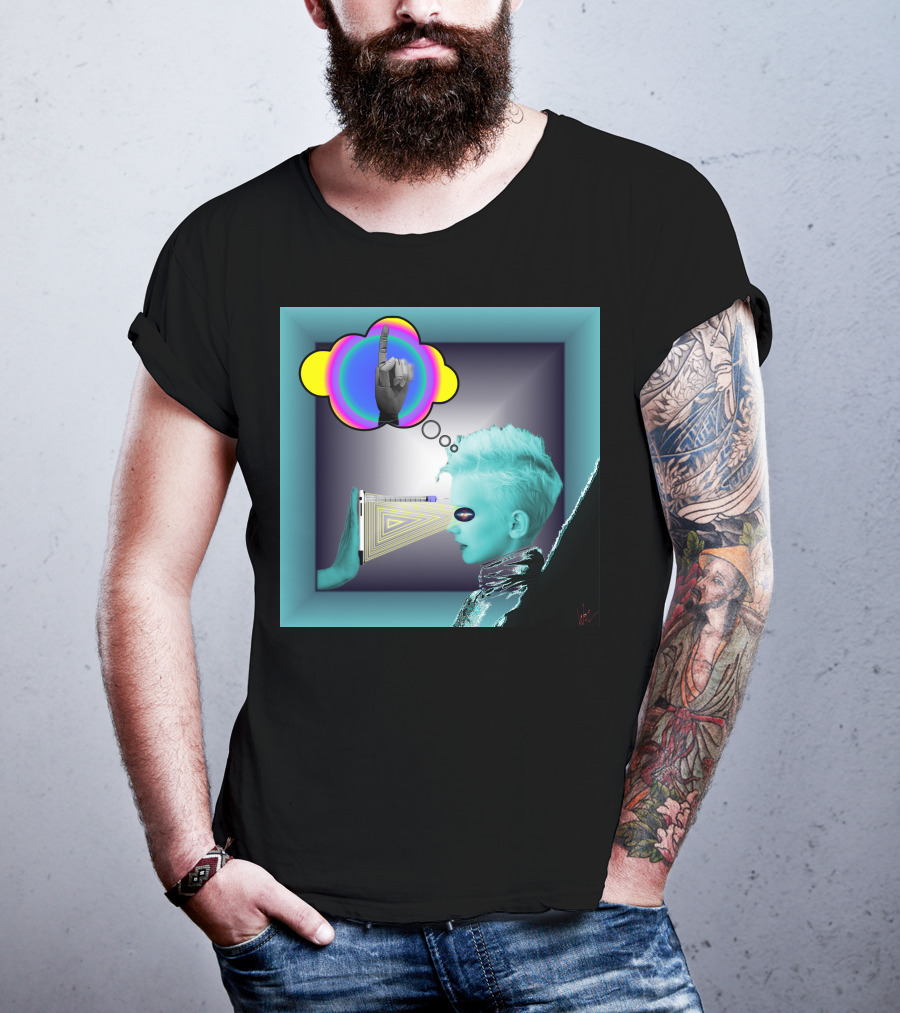 Push In Neon Finger Vision Cube T-Shirt
