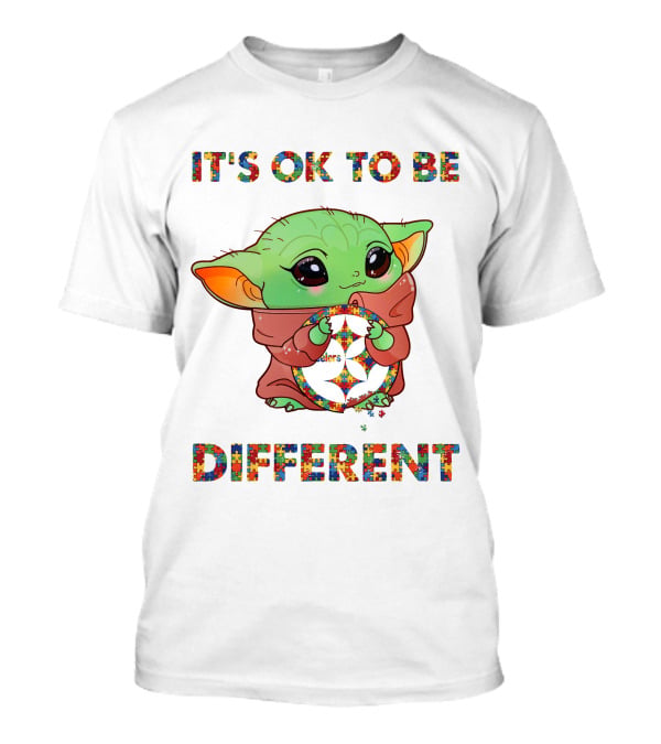It's Ok To Be Different Baby Yoda Holding Pittsburgh Steelers T-Shirt