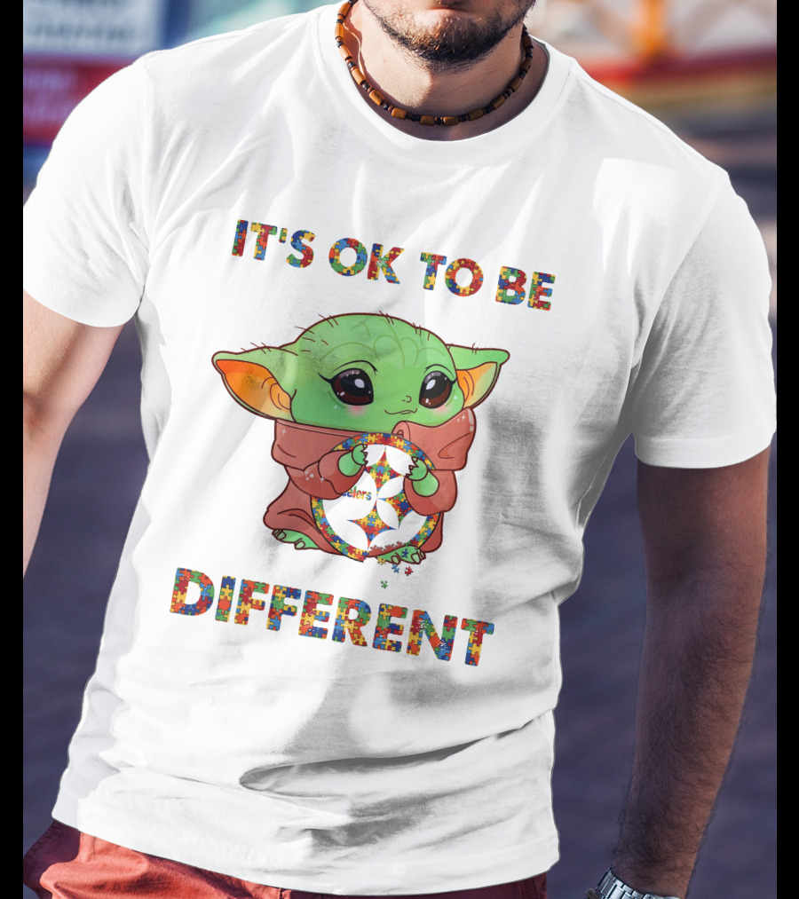 It's Ok To Be Different Baby Yoda Holding Pittsburgh Steelers T-Shirt
