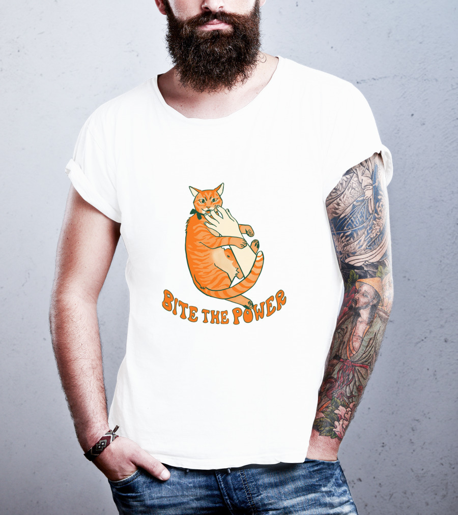 Bite The Power Goblin Criminal Kenny Cat Biting Hand T-Shirt