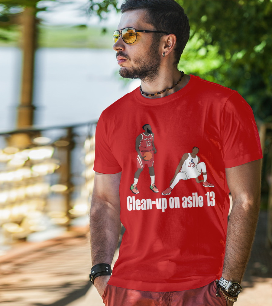 Clean-Up On Asile 13 MVP Number 13 Basketball Action Scene T-Shirt