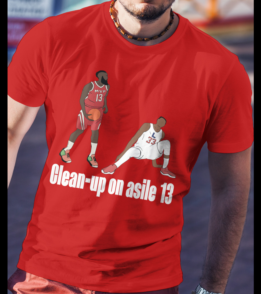Clean-Up On Asile 13 MVP Number 13 Basketball Action Scene T-Shirt