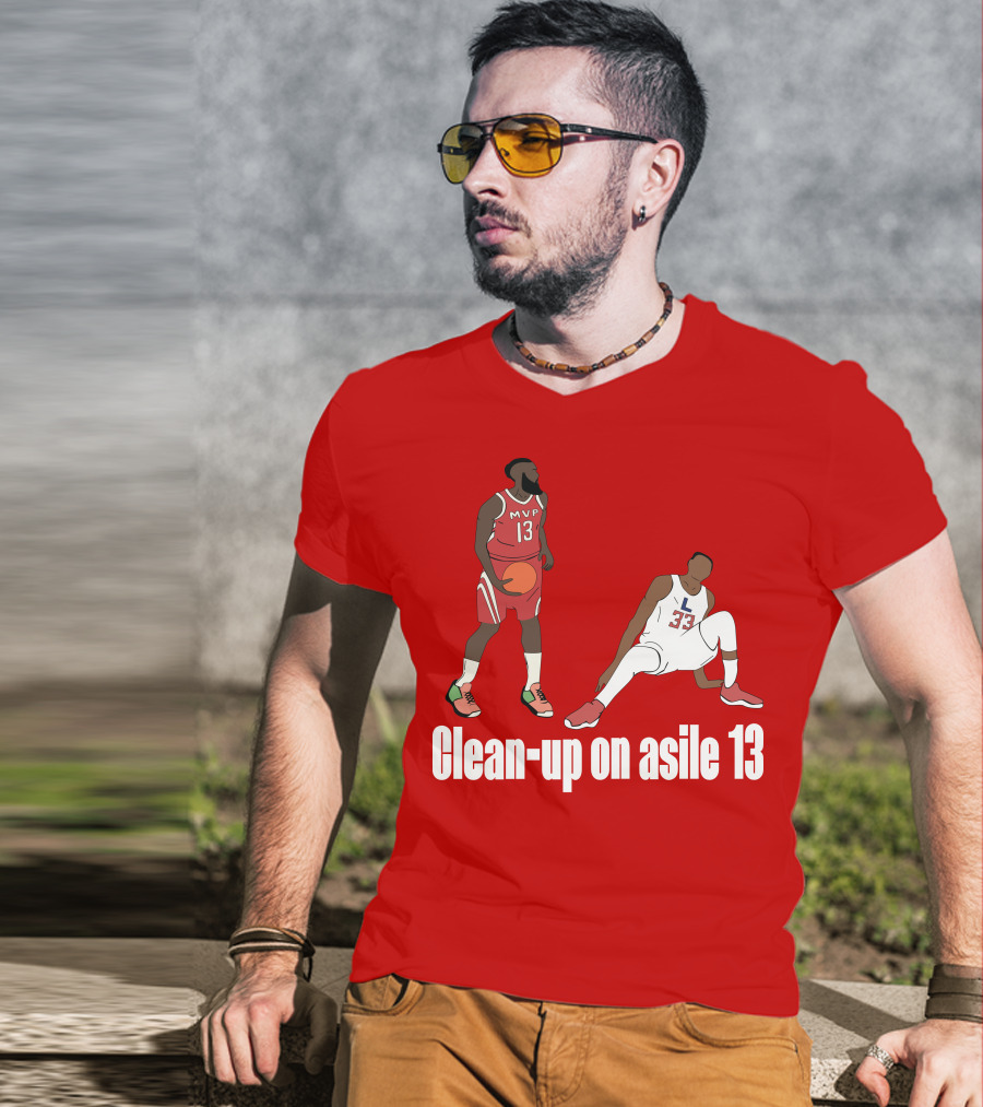 Clean-Up On Asile 13 MVP Number 13 Basketball Action Scene T-Shirt